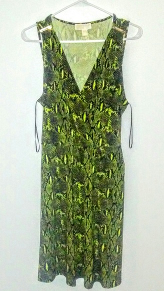 Michael Kors Dresses & Skirts - Michael Kors V-neck printed tank dress black green
